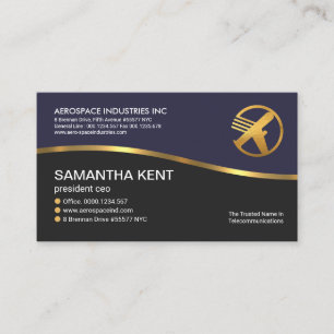 Creative Faux Gold Wave Simple Blue Black CEO Business Card