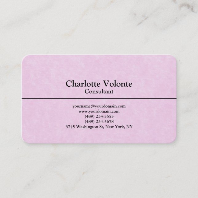 Creative Feminine Pink Trendy Plain Stylish Simple Business Card (Front)