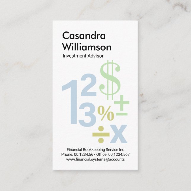 Creative Floating Numbers Math Symbols Business Card (Front)