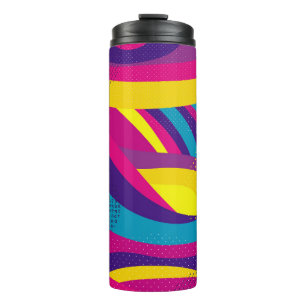 Creative geometric colorful bright background with thermal tumbler