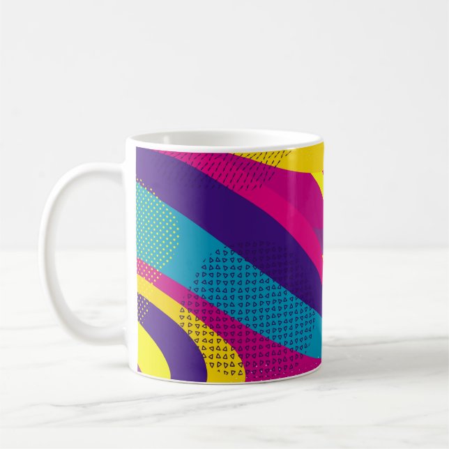 Creative geometric colourful bright background wit coffee mug (Left)