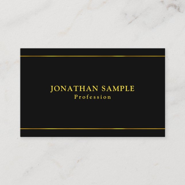 Creative Glamourous Gold Stripes Black Modern Plai Business Card (Front)