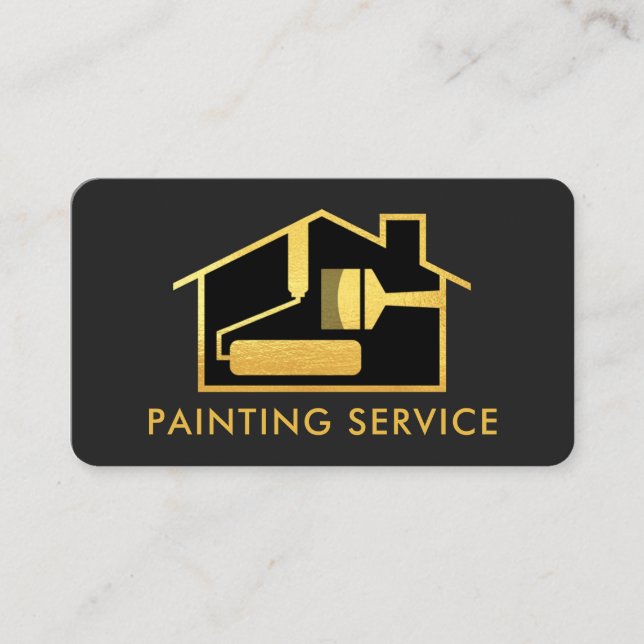 Creative Gold Brush Home Painting Business Card (Front)