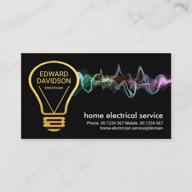 Creative Gold Electrician Bulb Electrical Service Business Card (Front)