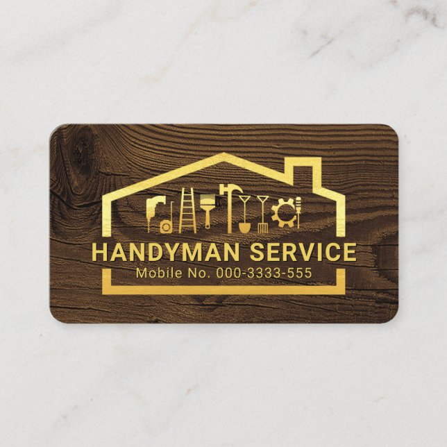 Creative Gold Handyman Tools Building Business Card (Front)