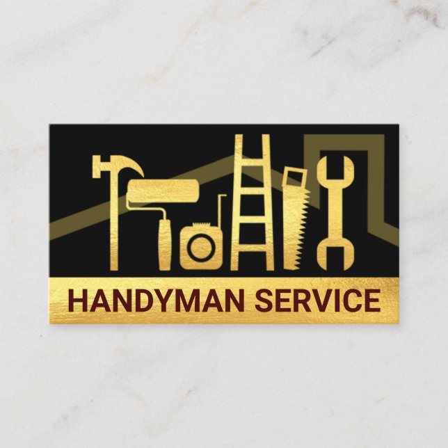 Creative Gold Handyman Tools Rooftop Business Card (Front)