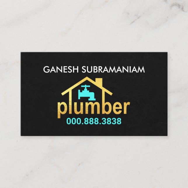 Creative Gold Home Plumber Service Business Card (Front)