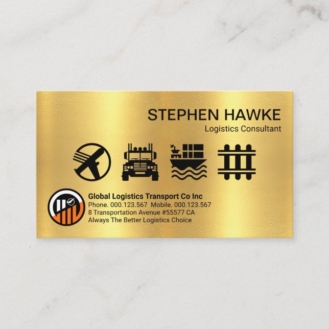 Creative Gold Logistic Services Icon Business Card (Front)
