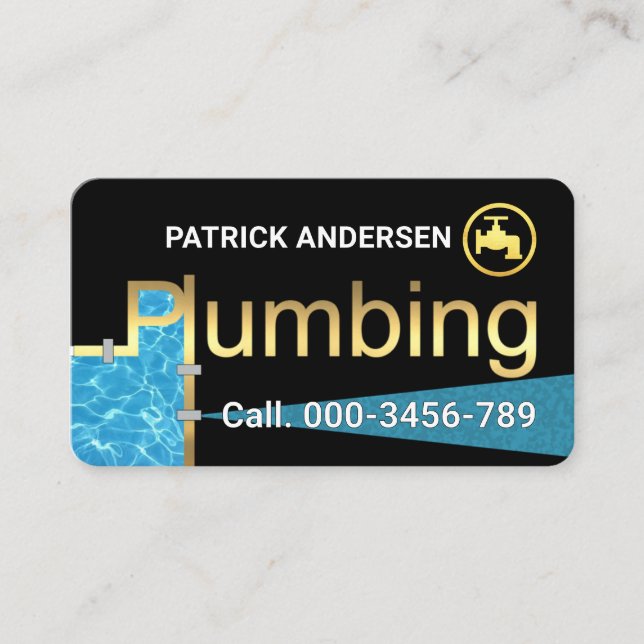 Creative Gold Plumbing Pipes Leaking Faucet Business Card (Front)