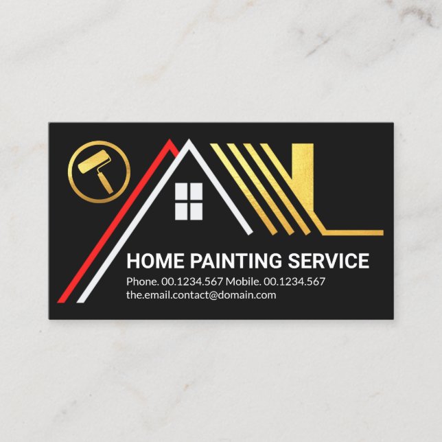 Creative Gold Roof Building Home Painting Service Business Card (Front)