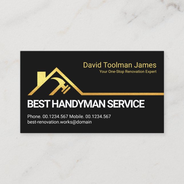 Creative Gold Rooftop Hammer Building Architecture Business Card (Front)