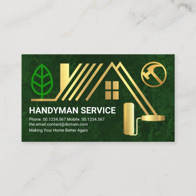 Creative Gold Rooftop Roller Brush Construction Business Card (Front)
