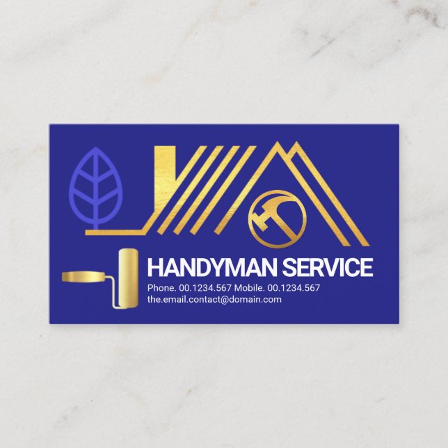 Creative Gold Rooftop Roller Brush Handyman Business Card (Front)