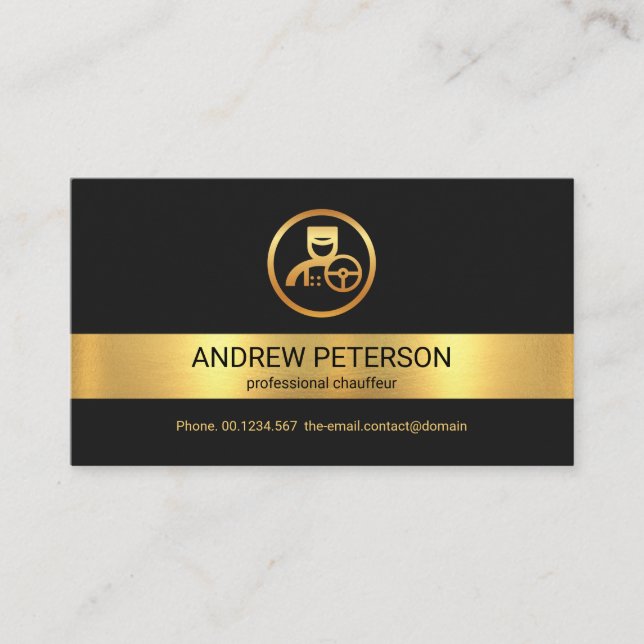 Creative Gold Stripe Gold Chauffeur Driver Logo Business Card (Front)