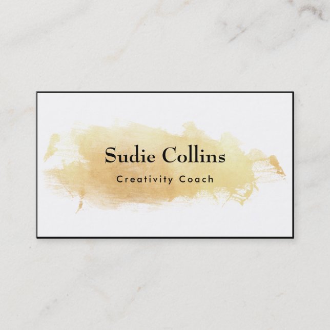 Creative Gold Watercolor Brushstroke Black Outline Business Card (Front)