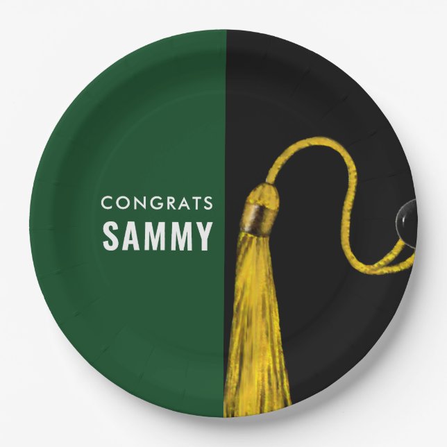 Creative Graduation Party Green Paper Plates (Front)