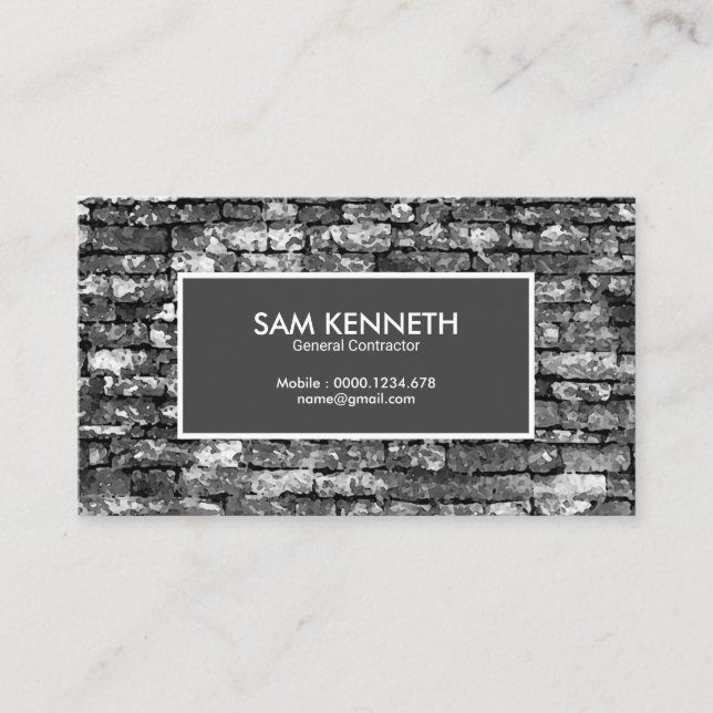 Creative Grey Stone Wall Contractor Business Card (Front)