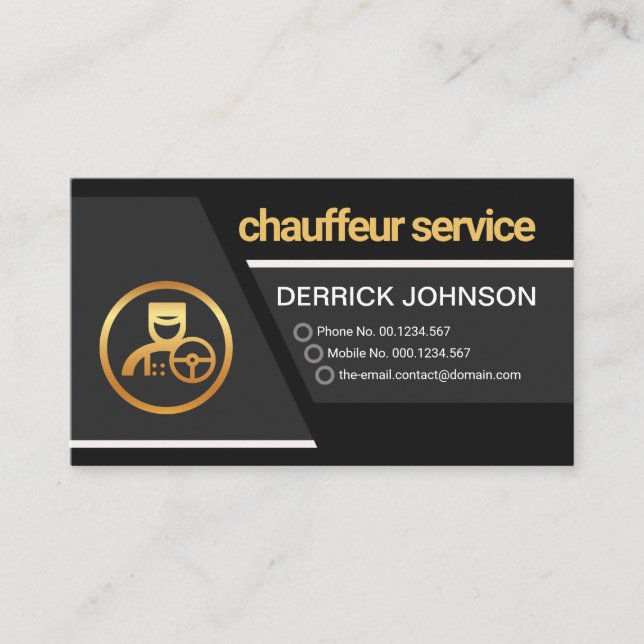 Creative Grey Trapezium Layers Chauffeur Driver Business Card (Front)