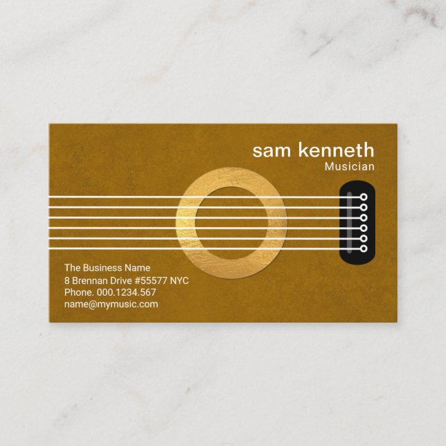 Creative Guitar Gold Sound Hole Musician Business Card (Front)