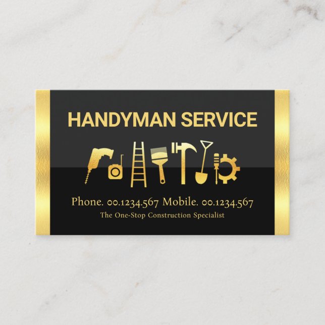 Creative Handyman Tools With Gold Stripes Business Card (Front)