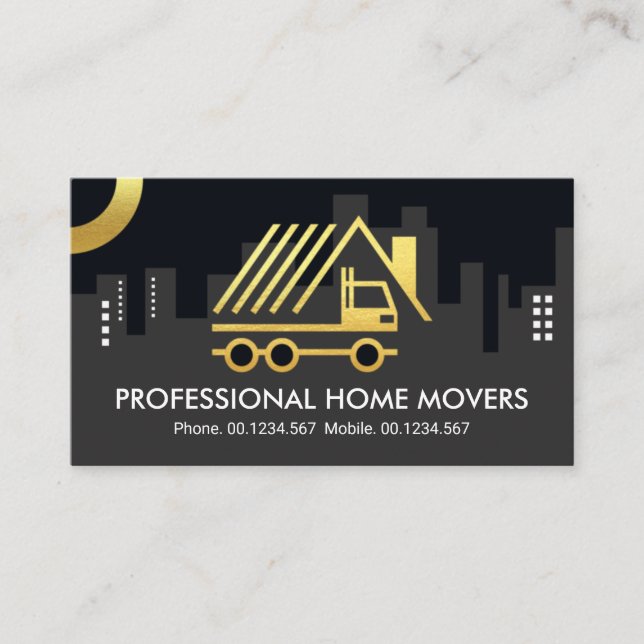 Creative Home Movers Truck City Silhouette Business Card (Front)