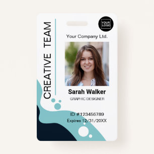 Creative ID Employee Photo Logo Name light blue ID Badge