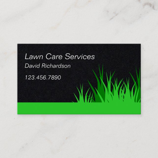 Creative Lawn Mowing Care Services Black Business Card (Front)