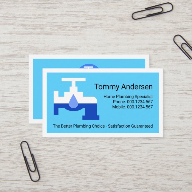 Creative Leaking Plumber Faucet White Border  Business Card (Front/Back In Situ)