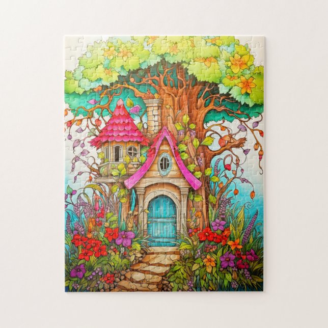 Creative Magical Mushroom Treehouse Illustration Jigsaw Puzzle (Vertical)