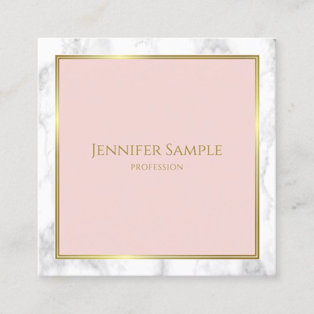 Creative Marble Gold Blush Pink Modern Template Square Business Card (Front)