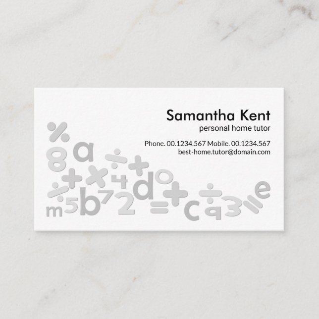 Creative Math Symbols Alphabets Home Tutor Business Card (Front)