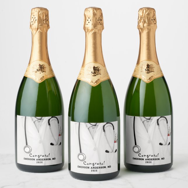 Creative Medical School Graduation Sparkling Wine Label (Bottles)