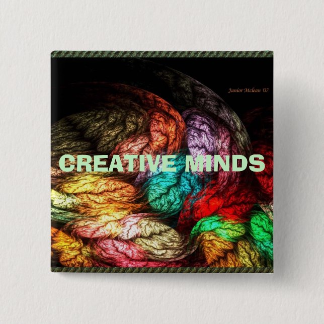 CREATIVE MINDS 15 CM SQUARE BADGE (Front)