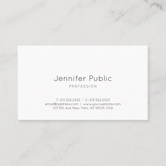 Creative Minimalist Design Modern Trendy White Top Business Card (Front)