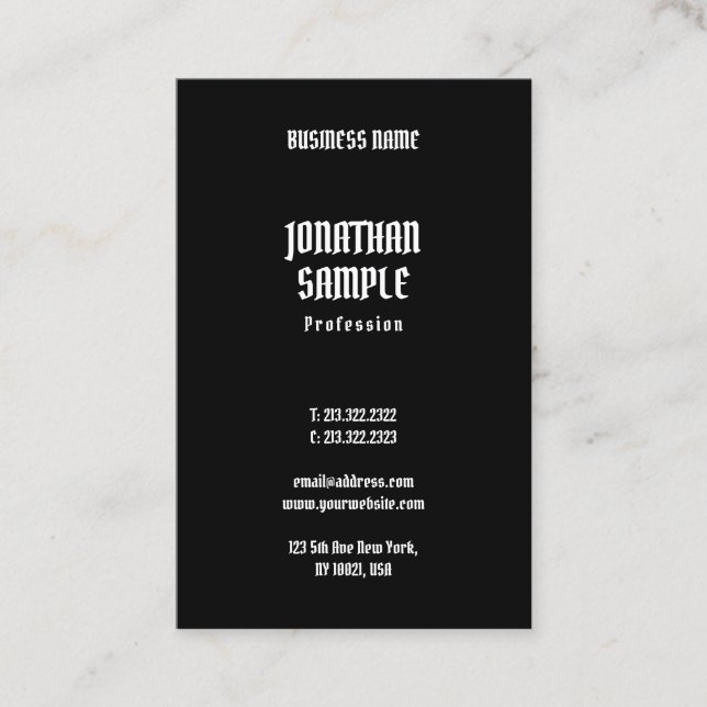 Creative Minimalist Modern Vertical Black Template Business Card (Front)