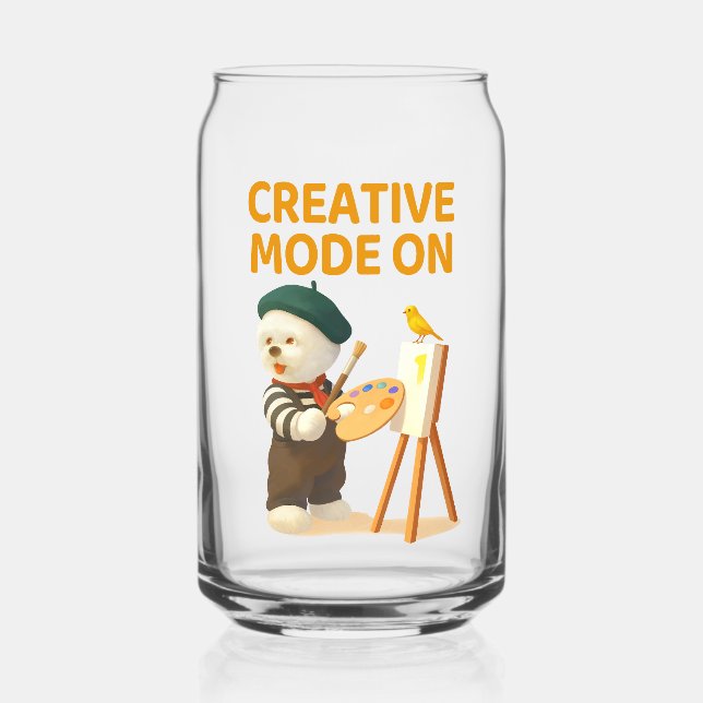 Creative Mode On: Painter Bichon Dog Artist Art Can Glass (Front)