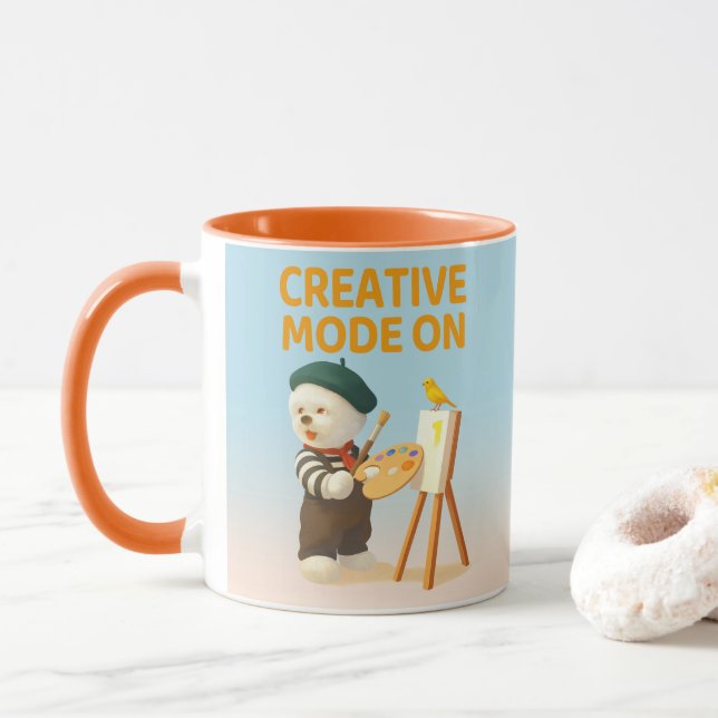 Creative Mode On: Painter Bichon Dog Artist Art Mug (With Donut)