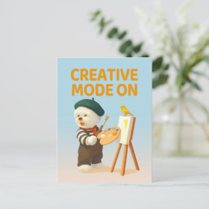 Creative Mode On: Painter Bichon Dog Artist Art Postcard
