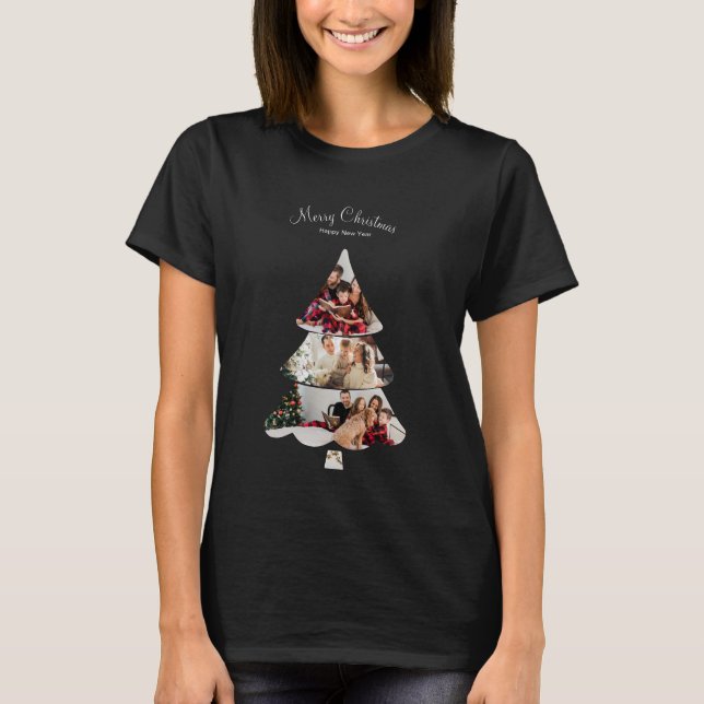 Creative Modern Christmas Tree Photo Collage T-Shirt (Front)