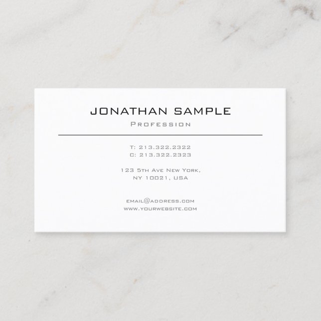 Creative Modern Design Sleek Plain White Trendy Business Card (Front)
