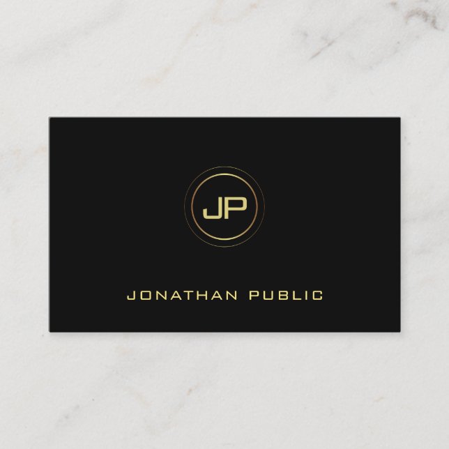 Creative Modern Gold Monogram Black Template Business Card (Front)
