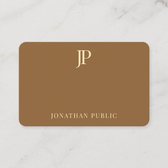 Creative Modern Plain Gold Monogram Text Trendy Business Card (Front)