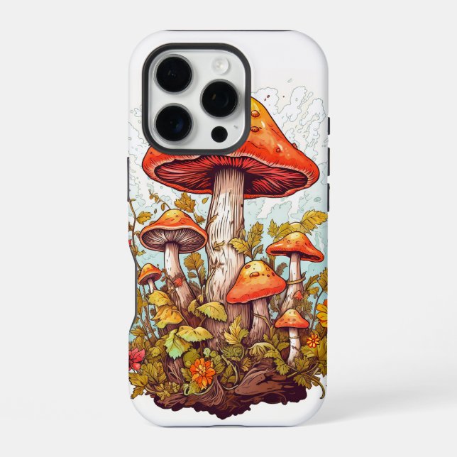 Creative Mushroom Forest Illustration iPhone Case (Back)