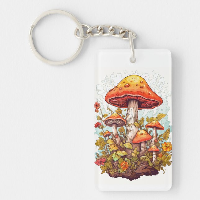 Creative Mushroom Forest Illustration Key Ring (Front)