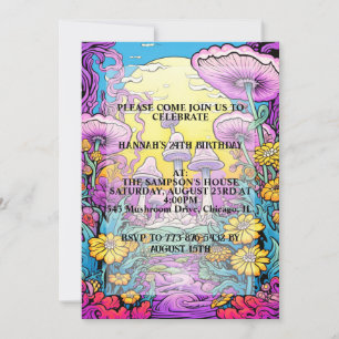 Creative Mushroom Forest Print Birthday Party Invitation
