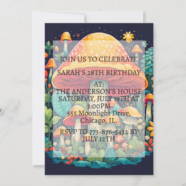 Creative Mushroom Illustration Birthday Party Invitation (Front)