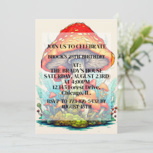 Creative Mushroom Illustration Birthday Party Invitation