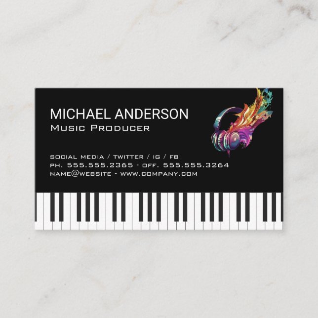 Creative Music Headphones | Keyboard Business Card (Front)