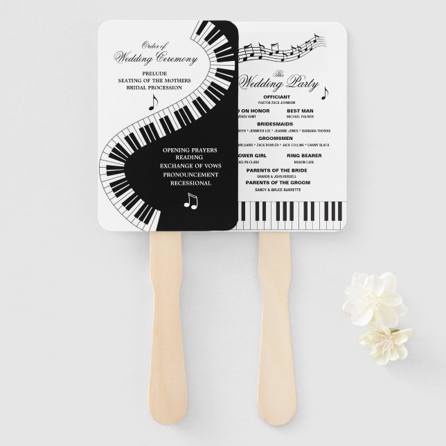 Creative Musicians Piano Keys Wedding Program Hand Fan (Front and Back)