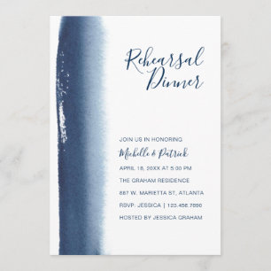 Creative Navy Blue Watercolor Rehearsal Dinner Invitation